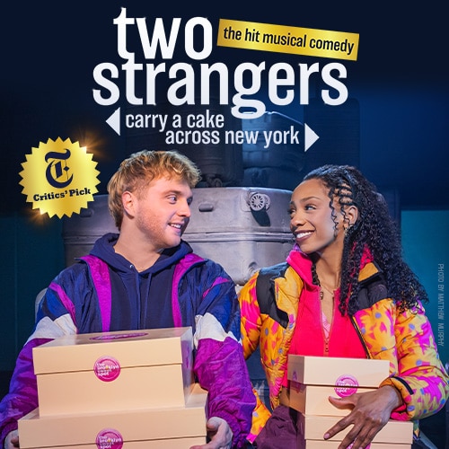 Two Strangers Carry a Cake Across New York Broadway Musical Tickets Group Sales